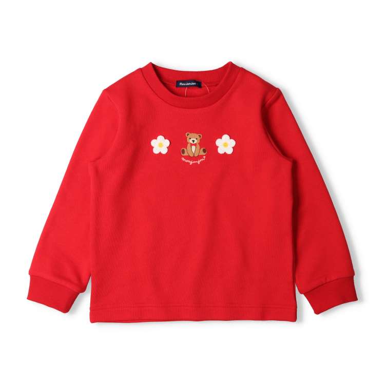 Fleece sweatshirt with embroidered bear and flower motif