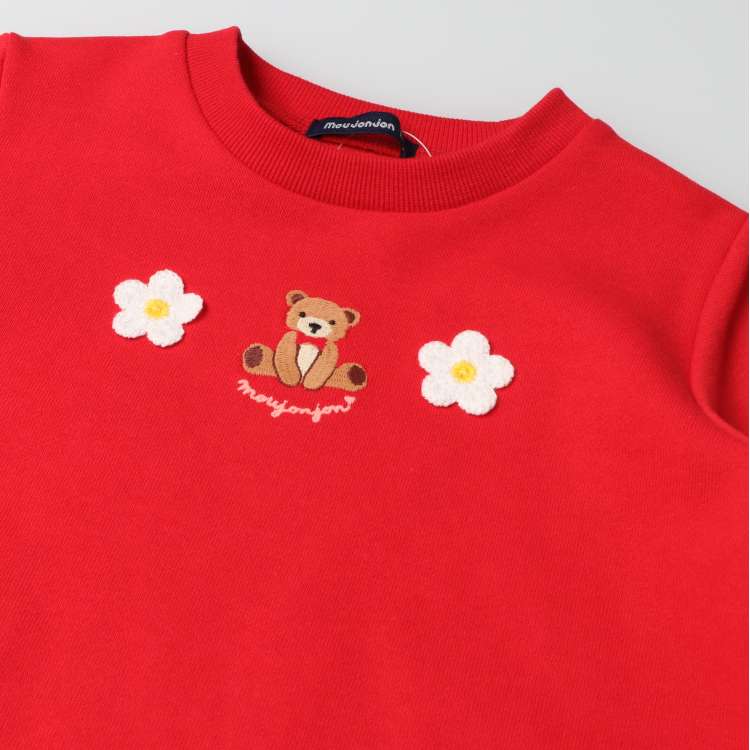 Fleece sweatshirt with embroidered bear and flower motif