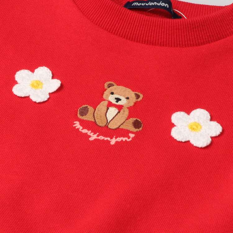 Fleece sweatshirt with embroidered bear and flower motif