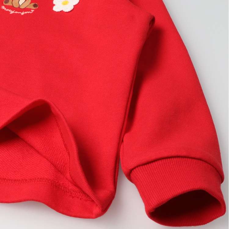 Fleece sweatshirt with embroidered bear and flower motif