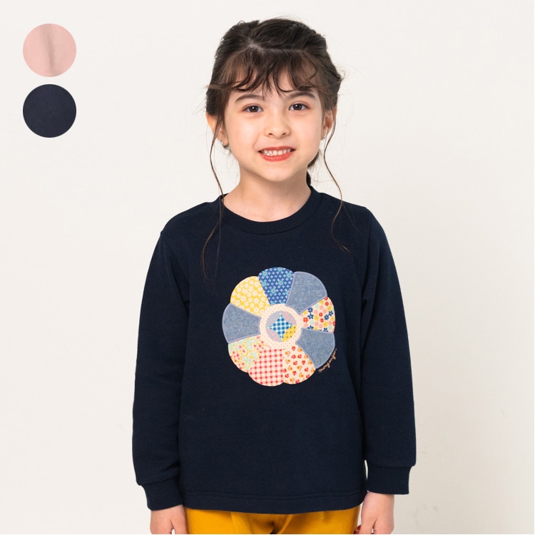 Patchwork quilt style flower fleece sweatshirt (navy, 100cm)