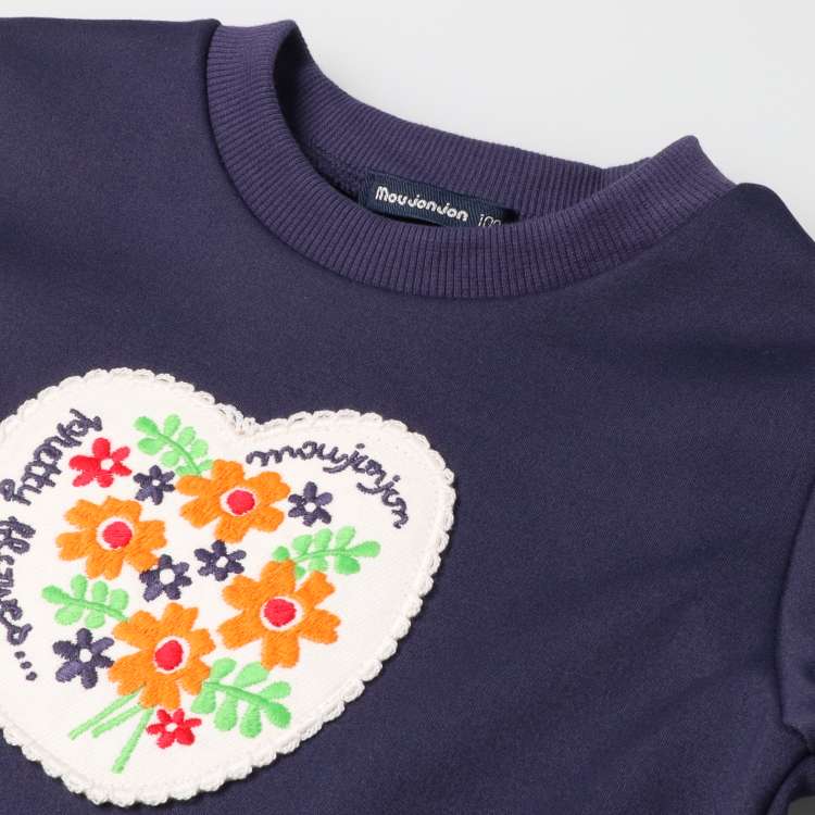 花アップリケ刺繍ベロアボンディングトレーナー