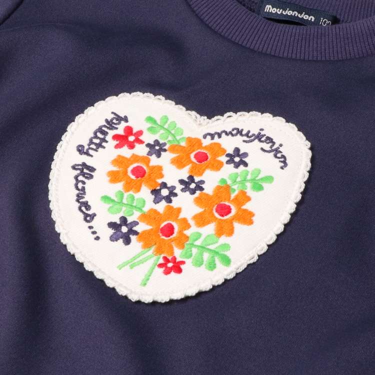 花アップリケ刺繍ベロアボンディングトレーナー