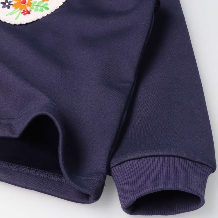 Floral applique embroidered velvet bonded sweatshirt