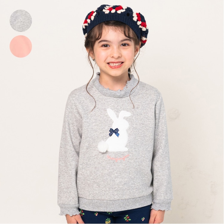 Rabbit applique super warm fleece sweatshirt (pink, 130cm)