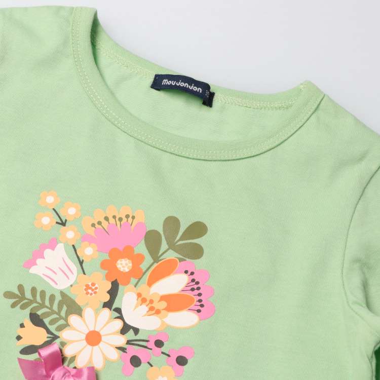 Flower and bear print long sleeve T-shirt