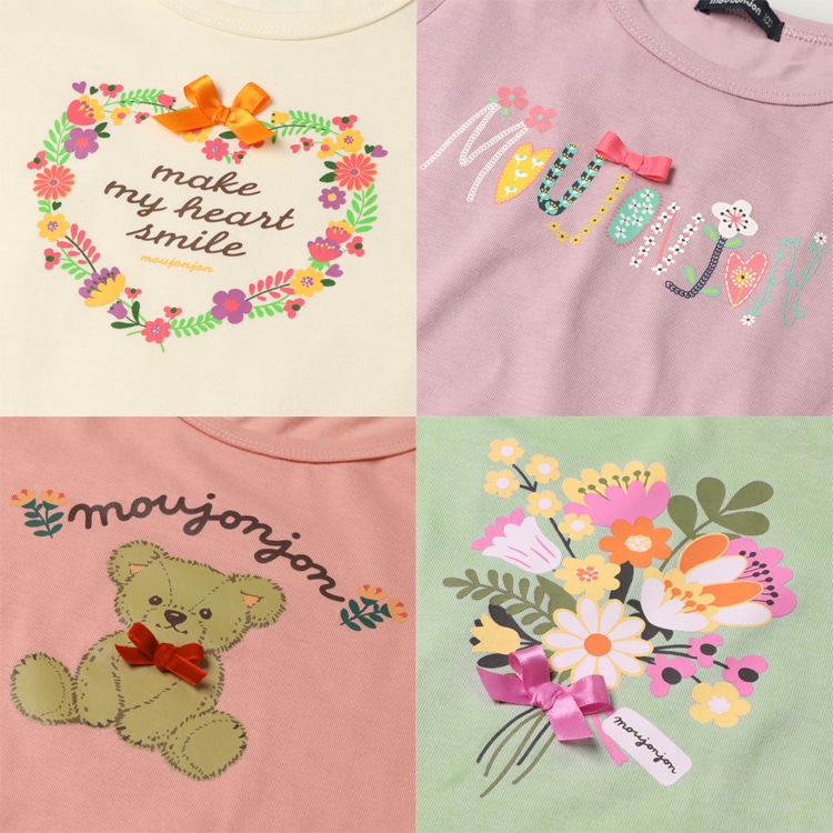 Flower and bear print long sleeve T-shirt