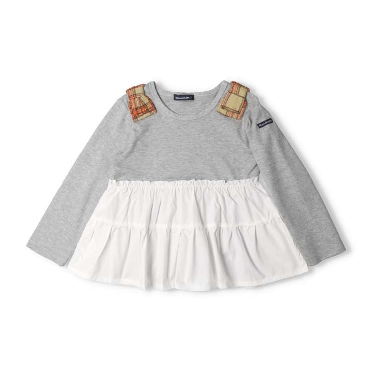 Tiered long-sleeved T-shirt with shoulder ribbon