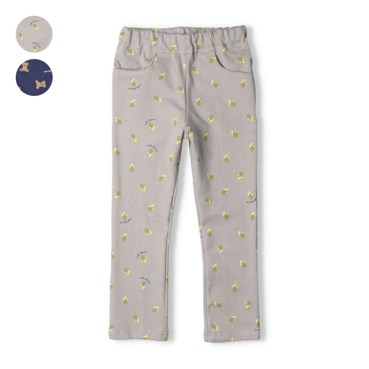 Flower and bear print spandex long pants (navy, 100cm)