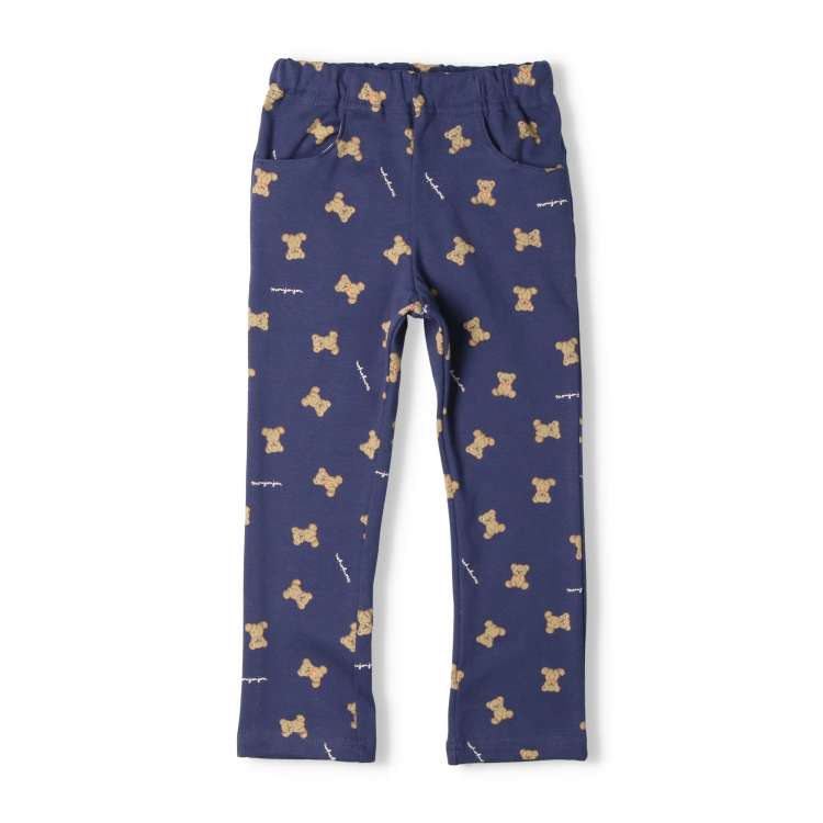 Flower and bear print spandex long pants