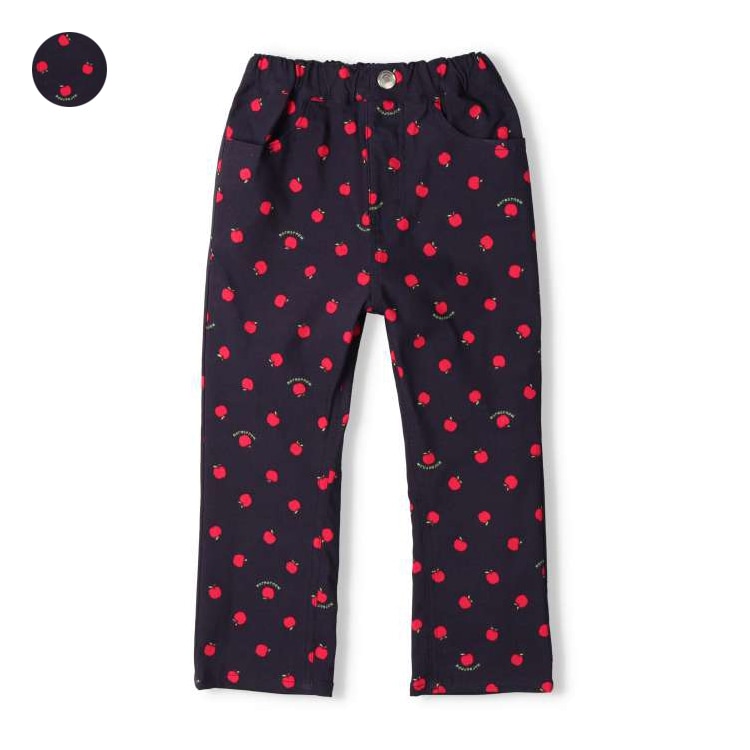 Stretchable twill apple print straight pants