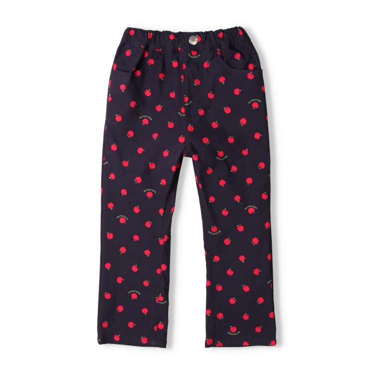 Stretchable twill apple print straight pants