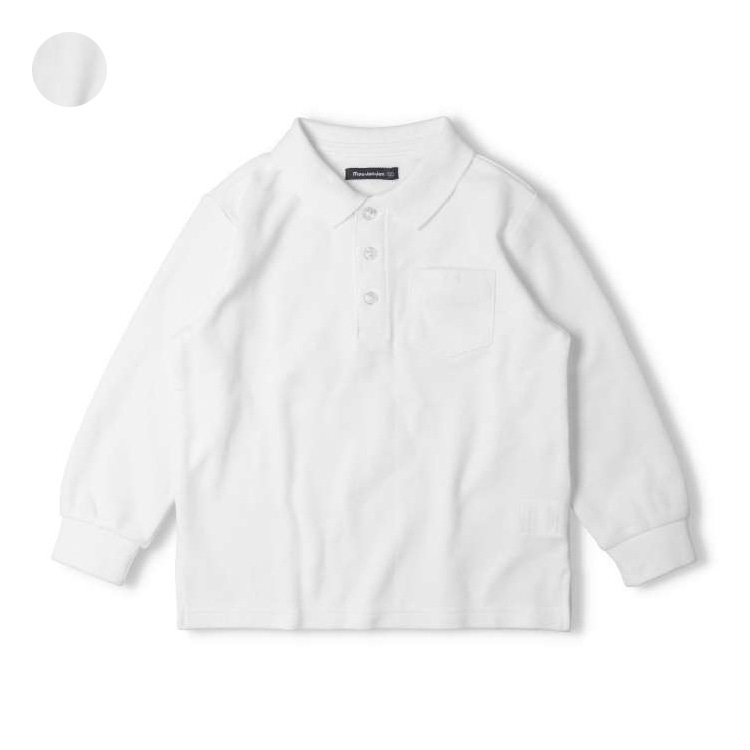 Pique long sleeve white polo shirt (100cm-160cm)