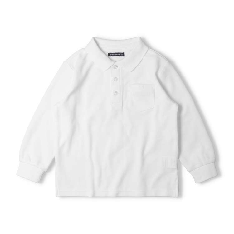 Pique long sleeve white polo shirt (100cm-160cm)