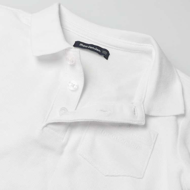 Pique long sleeve white polo shirt (100cm-160cm)