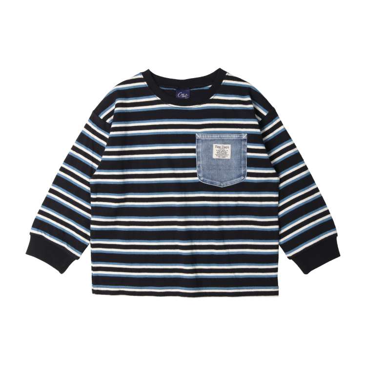 Long sleeve T-shirt with a striped chest pocket