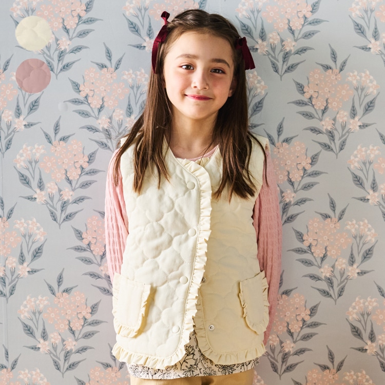 Quilted floral ruffled padded vest