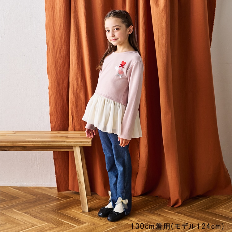 Heart embroidered chiffon fleece sweatshirt