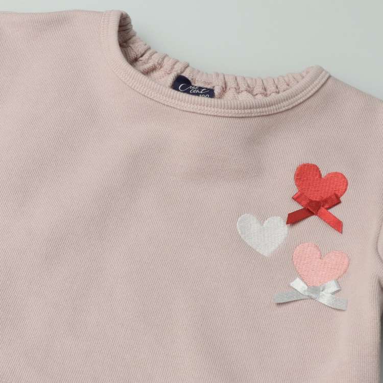 Heart embroidered chiffon fleece sweatshirt