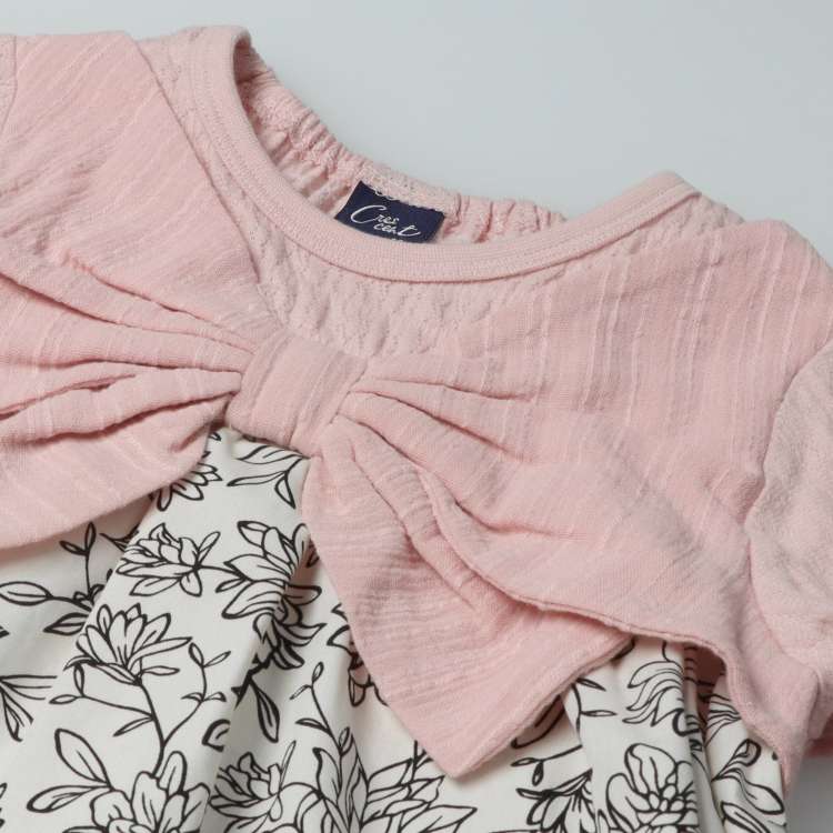 Checked and floral printed long sleeve T-shirt with ribbon