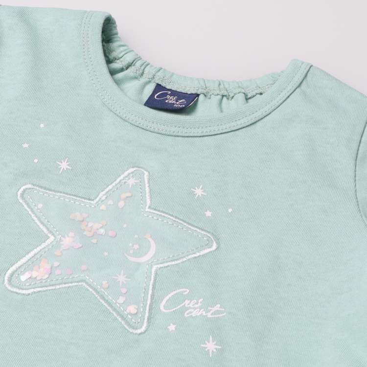 キラキラビーズ入り星アップリケチュール切替Tシャツ