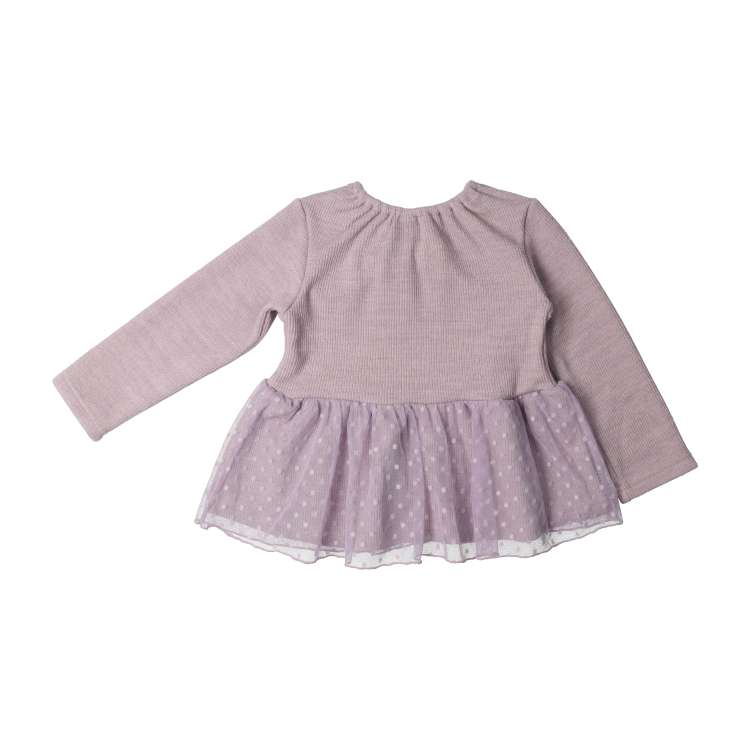 Dot tulle ribbon long sleeve T-shirt