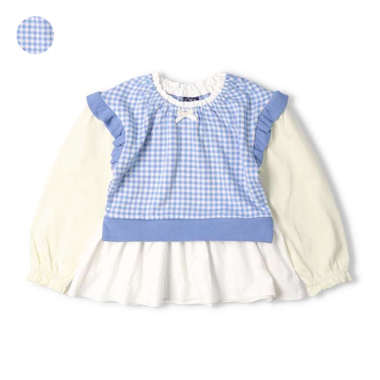 Gingham check vest layered style long sleeve T-shirt