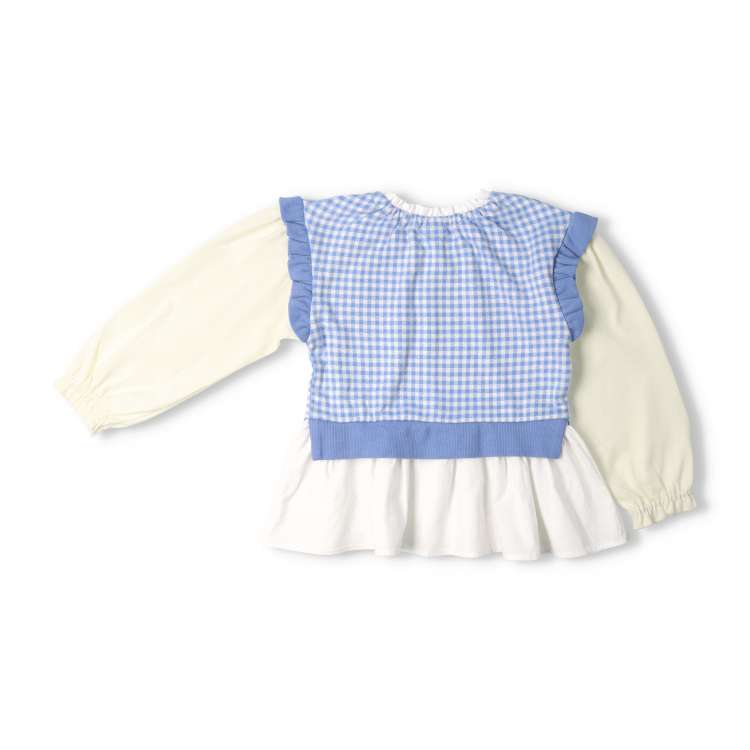 Gingham check vest layered style long sleeve T-shirt