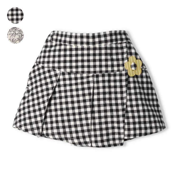 Checked and floral pleated culottes (checked, 110cm)