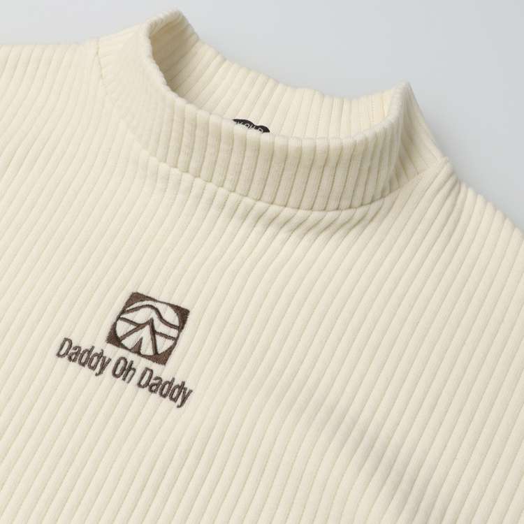 Logo embroidered knit corduroy high neck T-shirt (140-160cm)