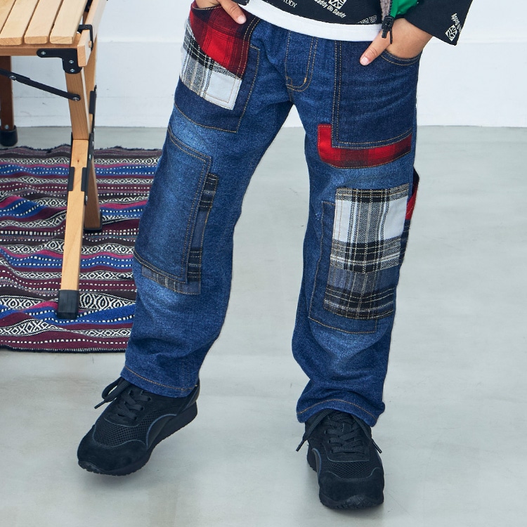 Patchwork-style stretch denim pants