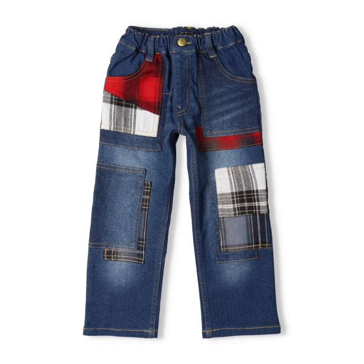 Patchwork-style stretch denim pants