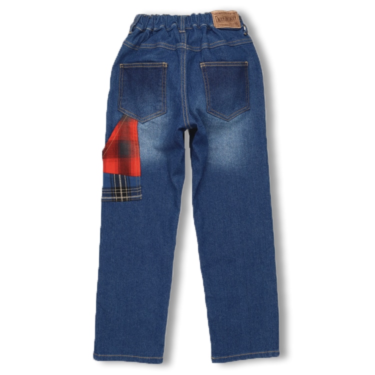 Patchwork-style stretch denim pants (140-160cm)