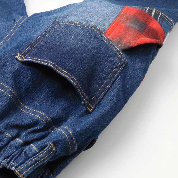 Patchwork-style stretch denim pants (140-160cm)