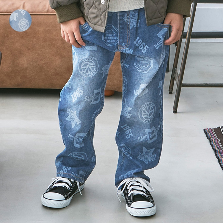 All-over print stretch denim pants (blue, 120cm)