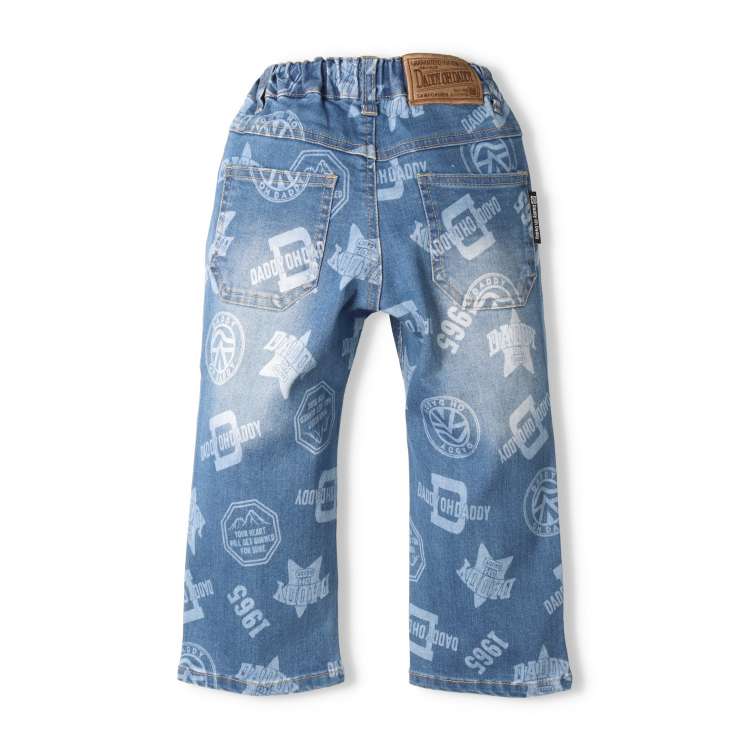 All-over print stretch denim pants