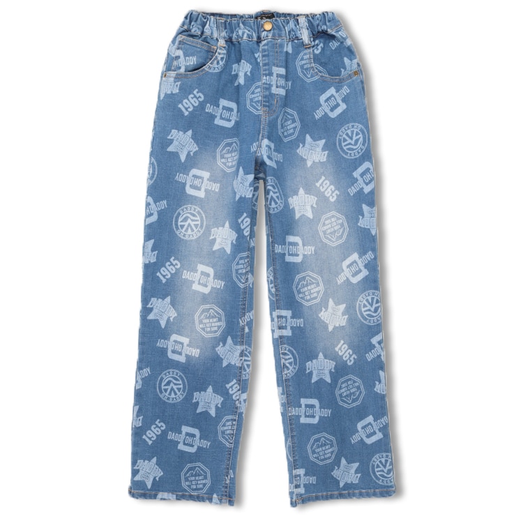 All-over print stretch denim pants (140-160cm)