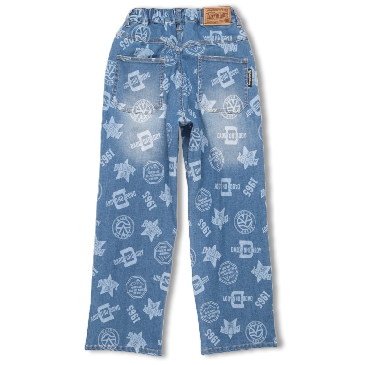 All-over print stretch denim pants (140-160cm)