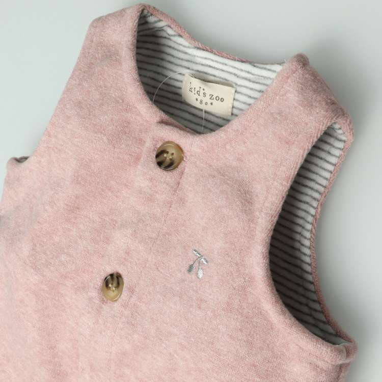 Brushed pile vest with cherry embroidery