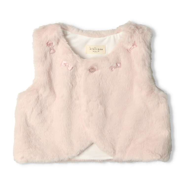 Faux fur vest with ribbon