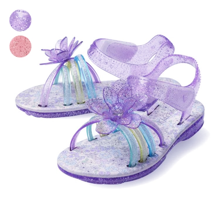 Sparkly glittery lamella sandals with flowers (lavender, 18cm)