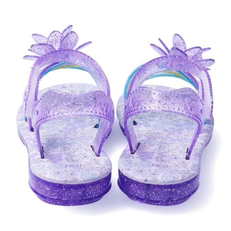 Sparkly glittery lambskin sandals with flowers