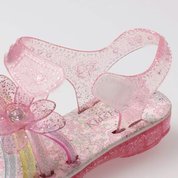 Sparkly glittery lambskin sandals with flowers