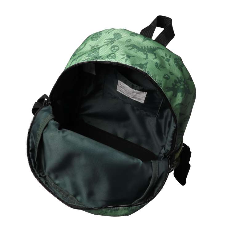 Water-repellent backpack with dinosaur/working car all-over pattern patch