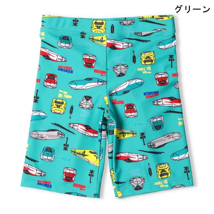 JR Shinkansen train pattern swim shorts and swimsuit