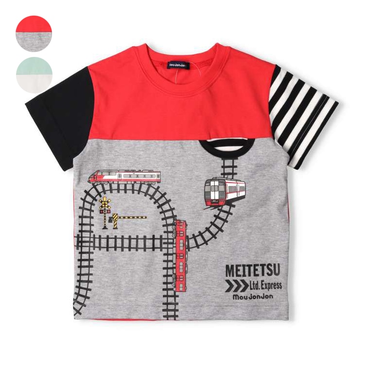 Meitetsu train gimmick short-sleeved T-shirt (red, 110cm)