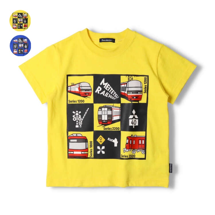 Meitetsu Train Checkered Short Sleeve Shirt (Yellow, 100cm)