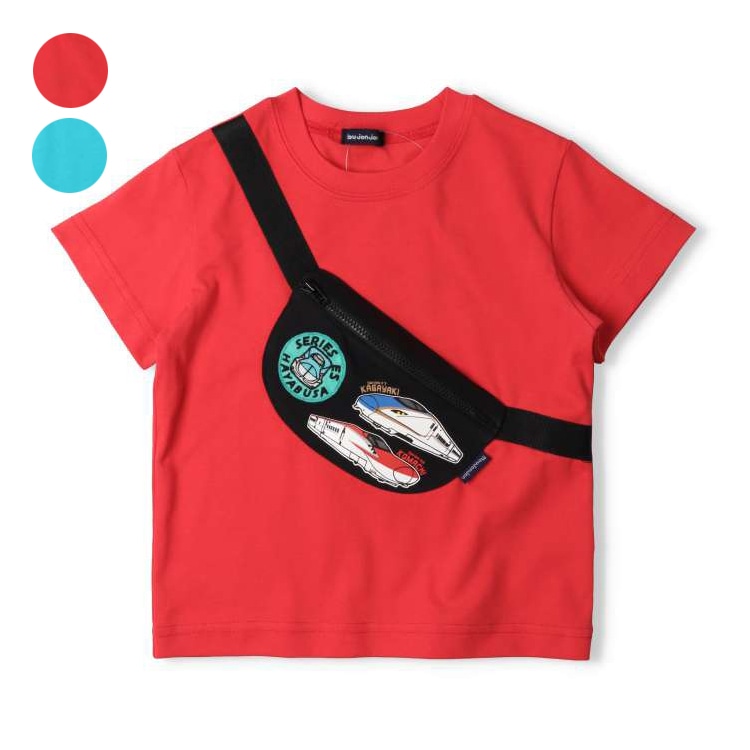 JR Shinkansen train body bag style short sleeve T-shirt (red, 130cm)