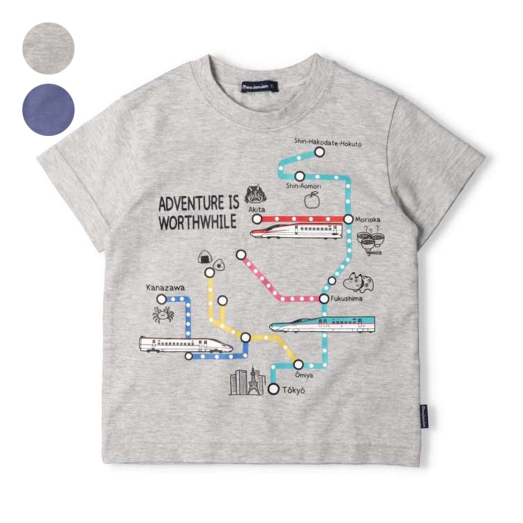 [Online only] JR Shinkansen train route map short-sleeved T-shirt (purple, 120cm)