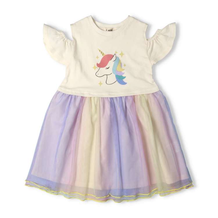 [Online only] Unicorn rainbow tulle short sleeve dress